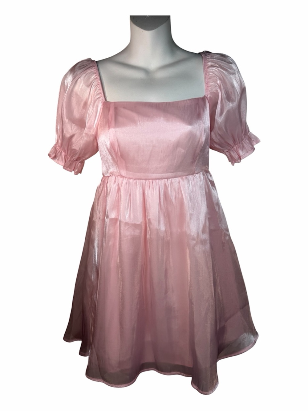 Pink Puff Sleeve Square Neck Babydoll Mini Dress S Smocked Whimsigoth Coquette